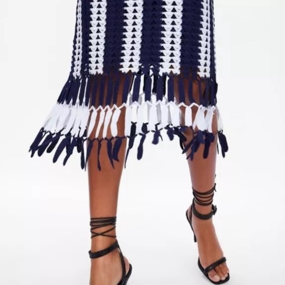 Zara Navy Striped Crochet Midi Dress Blogger Fave - Picture 6 of 6